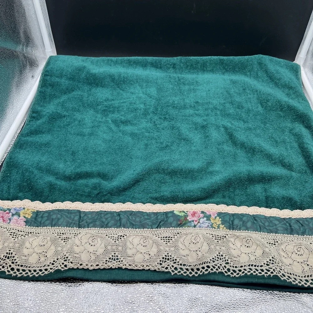 Vintage Green Floral Lace Towel Set Bath Hand Washcloth
